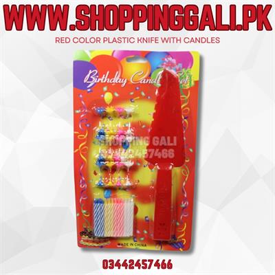 RED COLOR CAKE DECORATION CANDLE PLASTIC KNIFE WITH 24 CANDLES WITH STAND