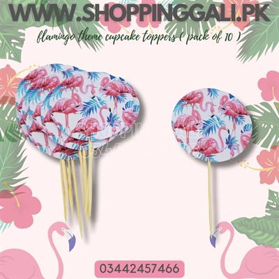 FLAMINGO THEME CUPCAKE TOPPER 2ND - PACK OF 10 CUPCAKE TOPPERS - FLAMINGO CUPCAKE TOPPERS