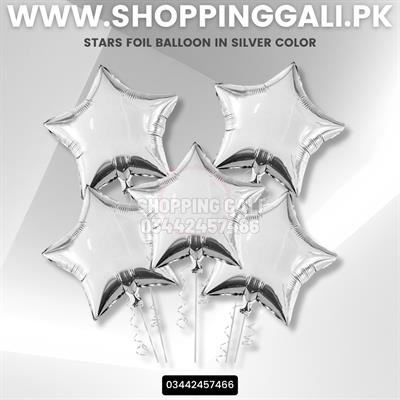 SILVER STARS FOIL BALLOON ( PACK OF 5 STAR FOIL BALLOONS )