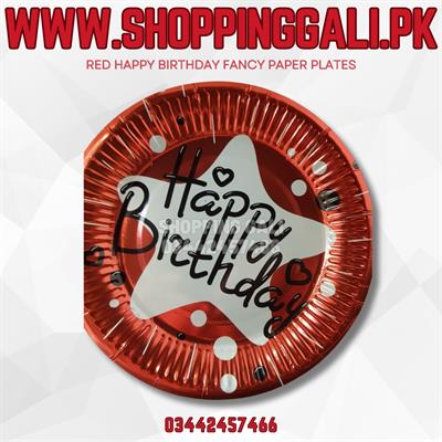 RED COLOR HAPPY BIRTHDAY FANCY PAPER PLATES ( PACK OF 10 PAPER PLATES )