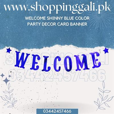 DARK BLUE COLOR WELCOME WORD BANNER WITH RIBBON LACE