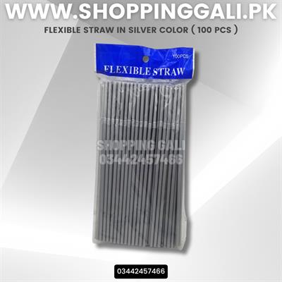 SILVER COLOR PLASTIC STRAWS ( PACK OF 100 STRAWS )