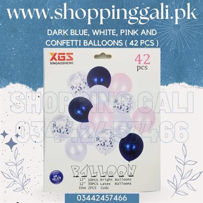 DARK BLUE , PINK , WHITE AND CONFETTI FILLED BALLOONS ( PACK OF 42 BALLOONS )