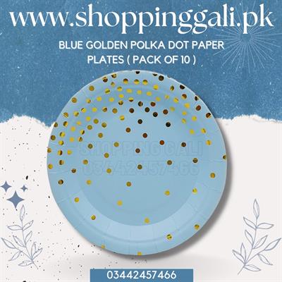 BLUE GOLDEN POLKA DOT PAPER PLATES ( PACK OF 10 PAPER PLATES )