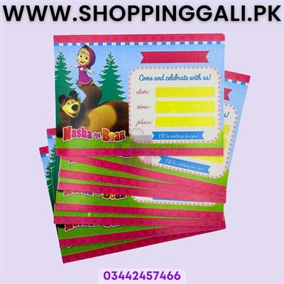 Masha And The Bear Invitation Cards - 4 Inch By 3 Inch - Invitation Cards - Masha And The Bear Theme - Multicolors - Girls - Pack Of 8