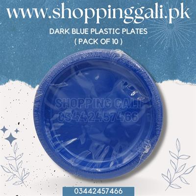 DARK BLUE COLORS PARTY PLATES ( PACK OF 10 PLASTIC PLATES )