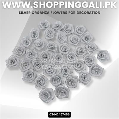 12 PACK OF 1.5-INCH GOTTA PATTI FLOWERS IN SILVER COLOR