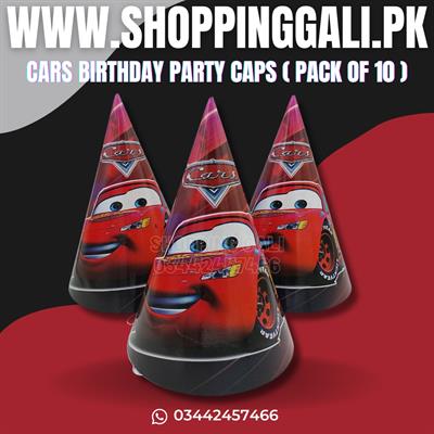 CARS THEME BIRTHDAY PARTY CAPS IN RED COLOR - PACK OF 10 CARS CAPS - CARS THEME CAPS