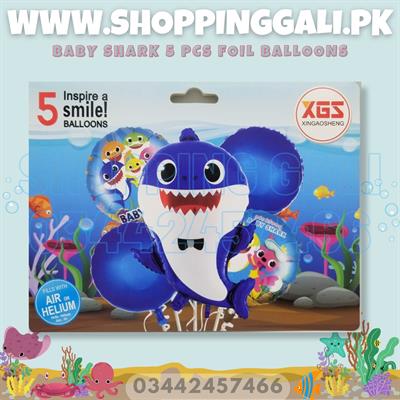 BABY SHARK FOIL BALLOON SET IN BLUE COLOR ( PACK OF 5 FOIL BALLOONS )