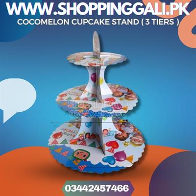 COCOMELON CUPCAKE STAND FOR TABLE DECORATION ( 3 TIERS CUPCAKE STAND )