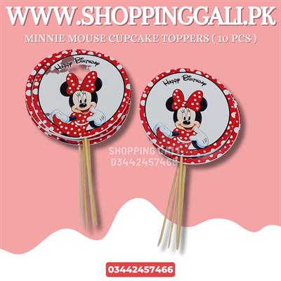 MINNIE MOUSE THEME CUPCAKE TOPPER IN RED - PACK OF 10 CUPCAKE TOPPERS - MINNIE MOUSE CUPCAKE TOPPERS