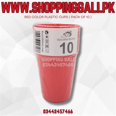 RED COLOR PLASTIC PARTY CUPS 250 ML CUPS ( PACK OF 10 CUPS )