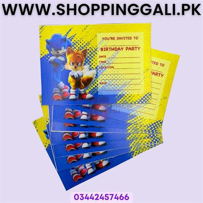 Super Sonic Invitation Cards - 4 Inch By 3 Inch - Invitation Cards - Sonic Theme - Blue - Unisex - Pack Of 8