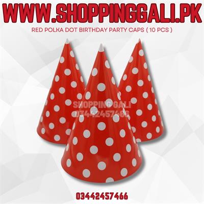 RED POLKA DOT BIRTHDAY PARTY CAPS ( PACK OF 10 BIRTHDAY CAPS )