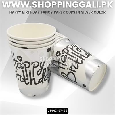 HAPPY BIRTHDAY FANCY PAPER CUPS IN SILVER COLOR ( PACK OF 10 PAPER CUPS )