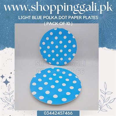 LIGHT BLUE POLKA DOT PAPER PLATES ( PACK OF 10 PAPER PLATES )