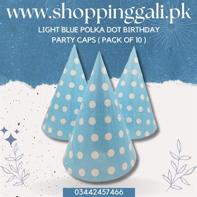 LIGHT BLUE POLKA DOT BIRTHDAY PARTY CAPS ( PACK OF 10 BIRTHDAY CAPS )