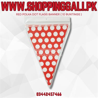 RED POLKA DOT PARTY FLAGS BANNER ( PACK OF 10 BUNTINGS )