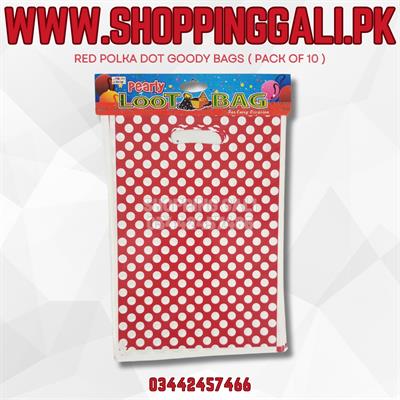 RED POLKA DOT GOODY BAGS ( PACK OF 10 GOODY BAGS )