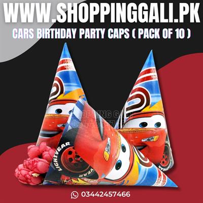 CARS THEME BIRTHDAY PARTY CAPS IN BLUE COLOR - PACK OF 10 CARS CAPS - CARS THEME CAPS