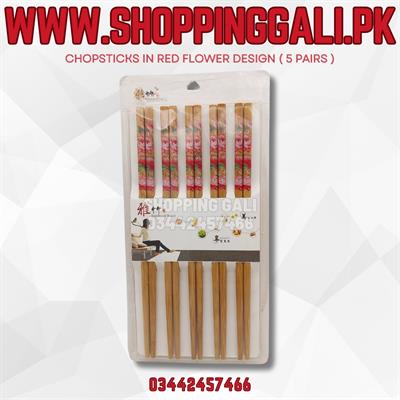 WOODEN CHOPSTICKS IN RED FLOWERS DESIGN ( 10 PAIR CHOPSTICKS )