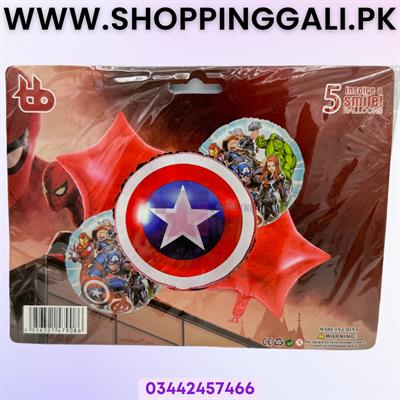 CAPTAIN AMERICA FOIL BALLOON SET - PACK OF 5 FOIL BALLOONS - CAPTAIN AMERICA THEME FOIL BALLOONS