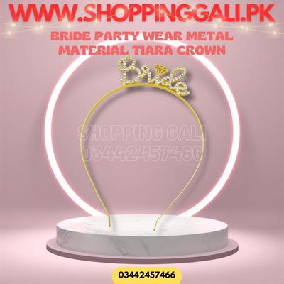 BRIDE HAIR BAND METAL HOOP CROWN TIARA IN GOLDEN COLOR FOR WEDDING PARTY WEAR