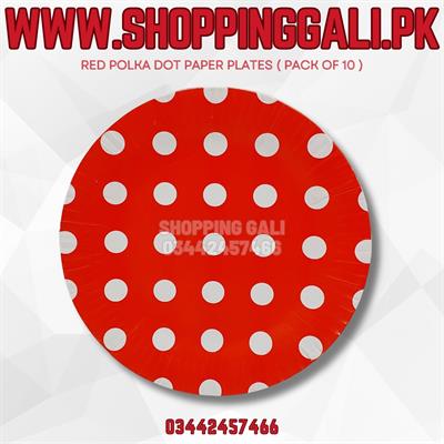 RED POLKA DOT PAPER PLATES ( PACK OF 10 PAPER PLATES )