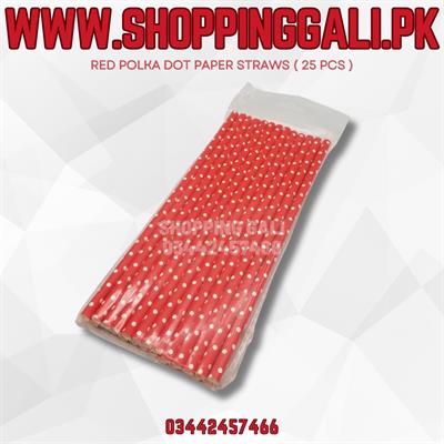 RED POLKA DOT PARTY DECORATION PAPER STRAWS ( PACK OF 25 PAPER STRAWS )