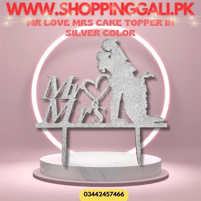 MR HEART MRS GLITTERY SILVER CAKE TOPPER ANNIVERSARY CELEBRATION TOPPER