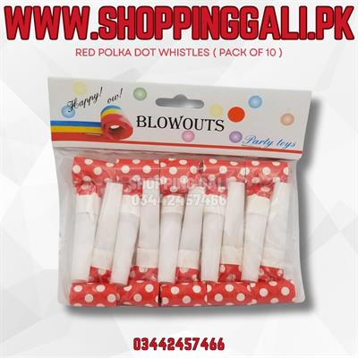 RED POLKA DOT WHISTLES ( PACK OF 10 WHISTLES )