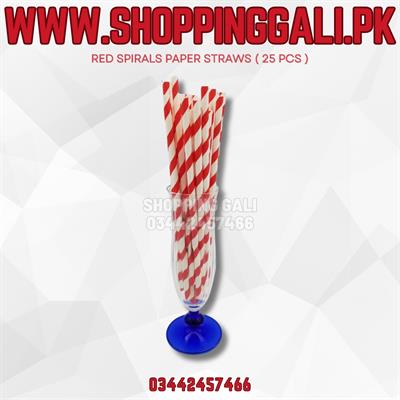 RED WHITE SPIRALS DESIGN PARTY DECORATION PAPER STRAWS ( PACK OF 25 PAPER STRAWS )