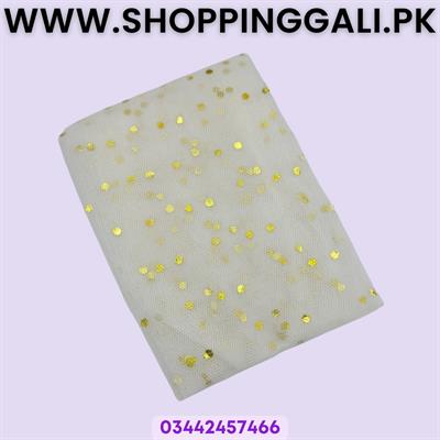 White Net Jaali Fabric with Gold Glitter - 2 Yards Length