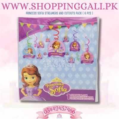 PRINCESS SOFIA SPIRALS PACK ( PACK OF 6 STREAMERS AND 6 CUTOUTS )