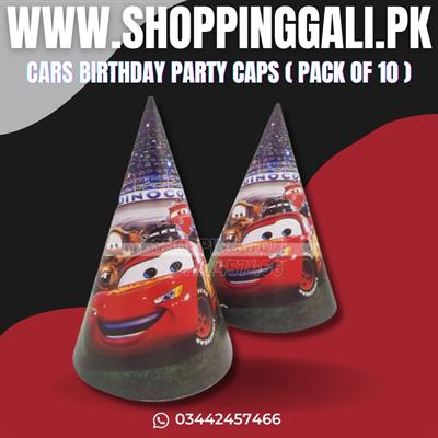 CARS THEME BIRTHDAY PARTY CAPS IN MULTI COLOR - PACK OF 10 CARS CAPS - CARS THEME CAPS