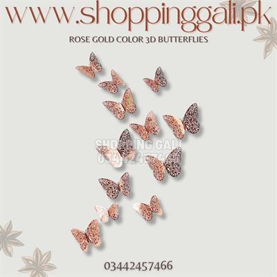 ROSE GOLD COLOR 3D BUTTERFLY DECORATION STICKERS DIY WALL DECORATIONS NURSERY ROOM DECOR BUTTERFLY STICKS PACK OF 12 PCS