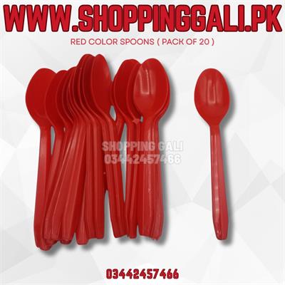 RED COLOR SPOONS FOR PARTY TABLEWARE ( PACK OF 20 SPOONS )