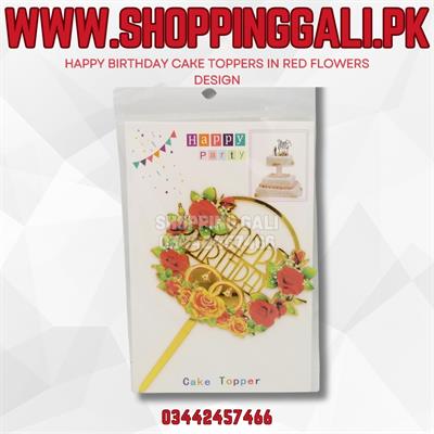 HAPPY BIRTHDAY RED FLOWERS ACRYLIC CAKE DECORATION CAKE TOPPER