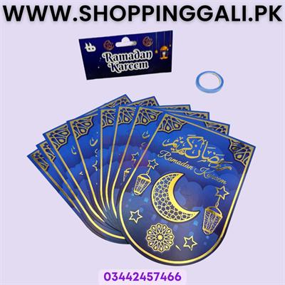 RAMADAN MUBARAK BANNER IN BLUE COLOR - CARD BANNER WITH RIBBON LACE