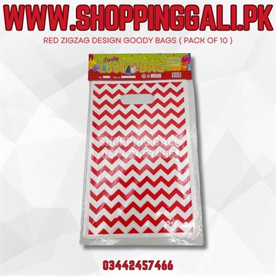 RED ZIGZAG GOODY BAGS ( PACK OF 10 GIFT BAGS )