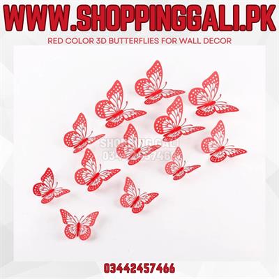 RED COLOR 3D BUTTERFLY DECORATION STICKERS DIY WALL DECORATIONS NURSERY ROOM DECOR BUTTERFLY STICKS PACK OF 12 PCS