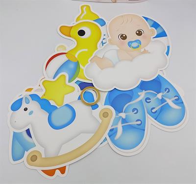 BABY BOY THEME CUTOUT BANNER ( 10 PCS IN PACK WITH RIBBON )