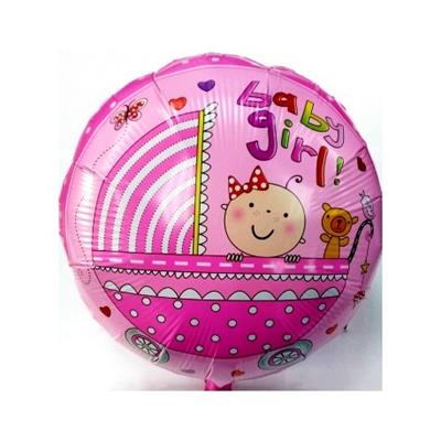 BABY GIRL FOIL BALLOON IN ROUND SHAPE ( 18 INCH IN SIZE BABY GIRL IN A CARRIAGE )