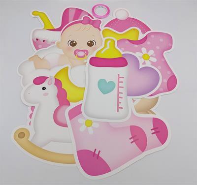 BABY GIRL THEME CUTOUT BANNER ( 10 PCS IN PACK WITH RIBBON )