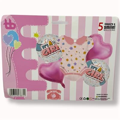 BABY GIRL SHIRT FOIL BALLOON SET ( PACK OF 5 FOIL BALLOONS )