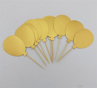 BALLOONS SHAPE CUPCAKE TOPPERS IN GOLDEN COLOR FOR CUPCAKE DECORATION ( PACK OF 10 )