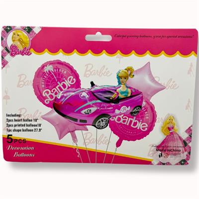 BARBIE FOIL BALLOON SET CAR SHAPE ( PACK OF 5 FOIL BALLOONS FOR BIRTHDAY PARTY BALLOONS DECORATION )