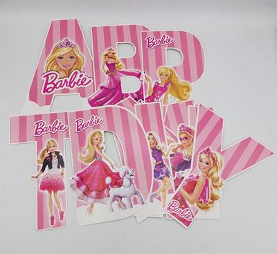 BARBIE THEME HAPPY BIRTHDAY WORD BANNER WITH RIBBON LACE