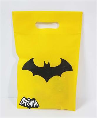 BATMAN THEME GOODY BAGS - PACK OF 10 FABRIC MATERIAL GOODY BAGS YELLOW - BATMAN GOODY BAGS