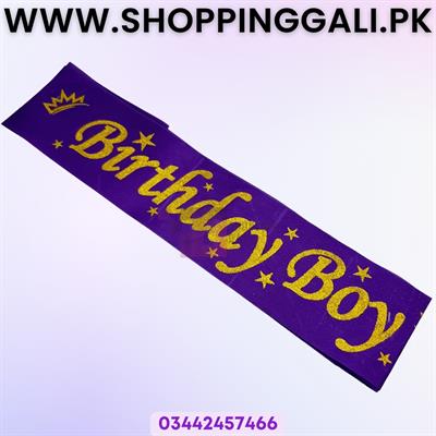 BIRTHDAY BOY SASH IN DARK PURPLE GOLDEN COLOR FOR PARTY WEAR